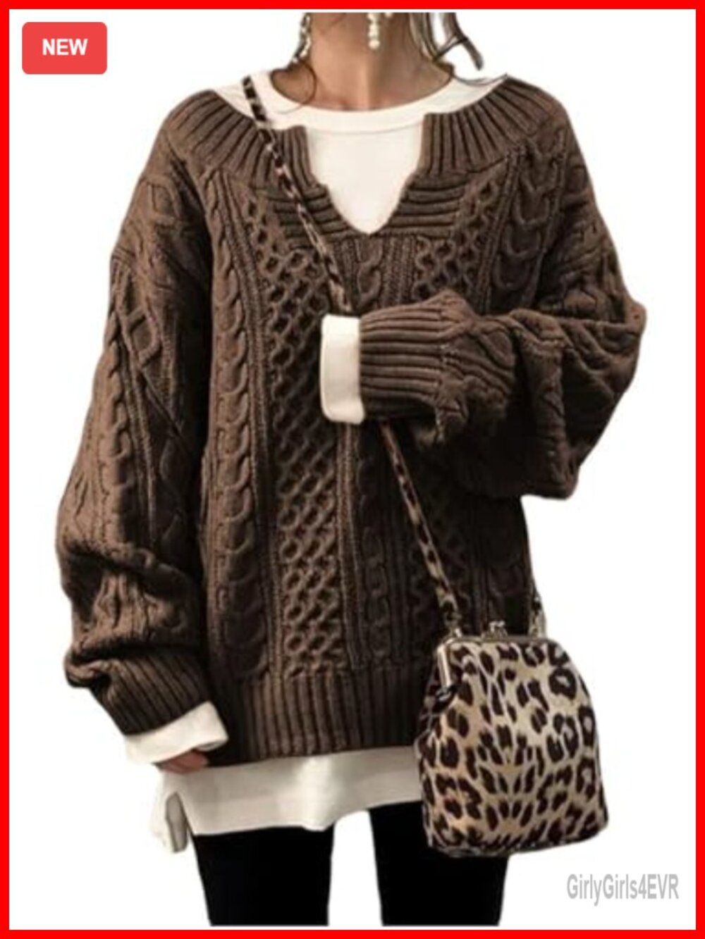 Women's Chunky V Neck Cable Knit Sweater Pullover Long Sleeve Loose Fit